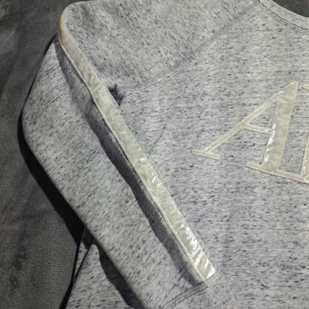 Abercrombie & Fitch Womens M Grey Marl AF Logo Stripe Sleeve Sweatshirt READ - Picture 3 of 8